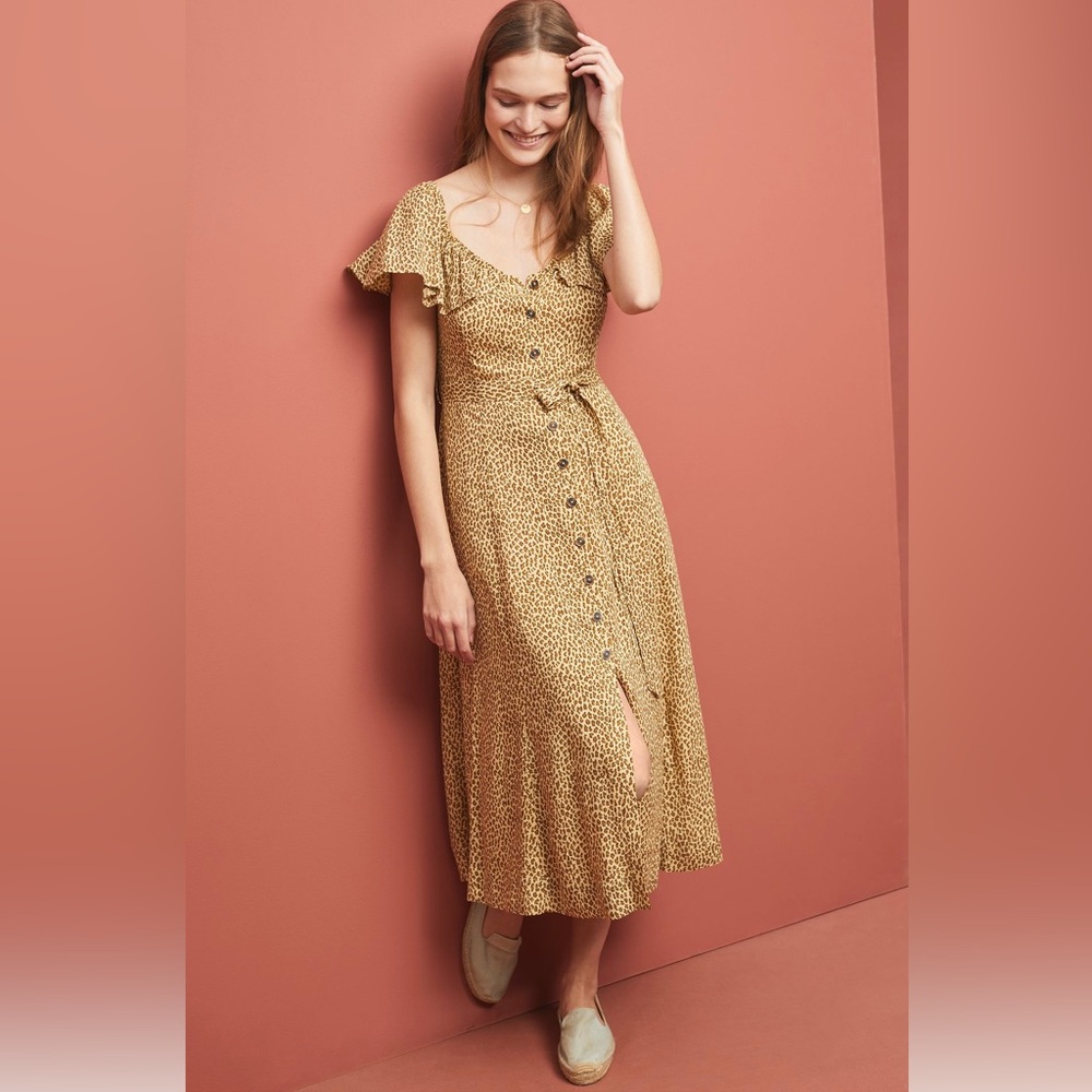 Anthropologie leopard print midi dress